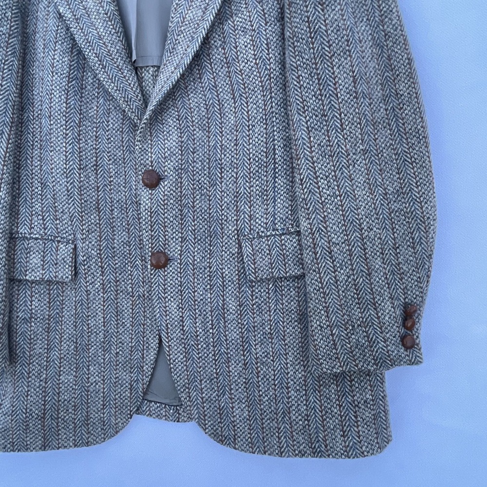 Vintage 1960s Harris Tweed Herringbone Blazer 42R Brown 100% Wool Made In USA - Picture 5 of 16